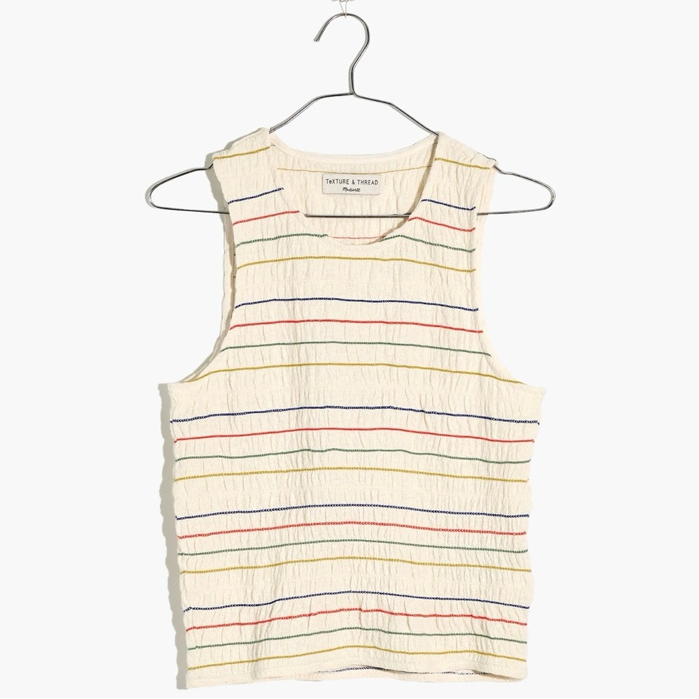 NWT Madewell Texture & Thread Rainbow-Stitch Smocked Tank Top in Pearl Ivory L